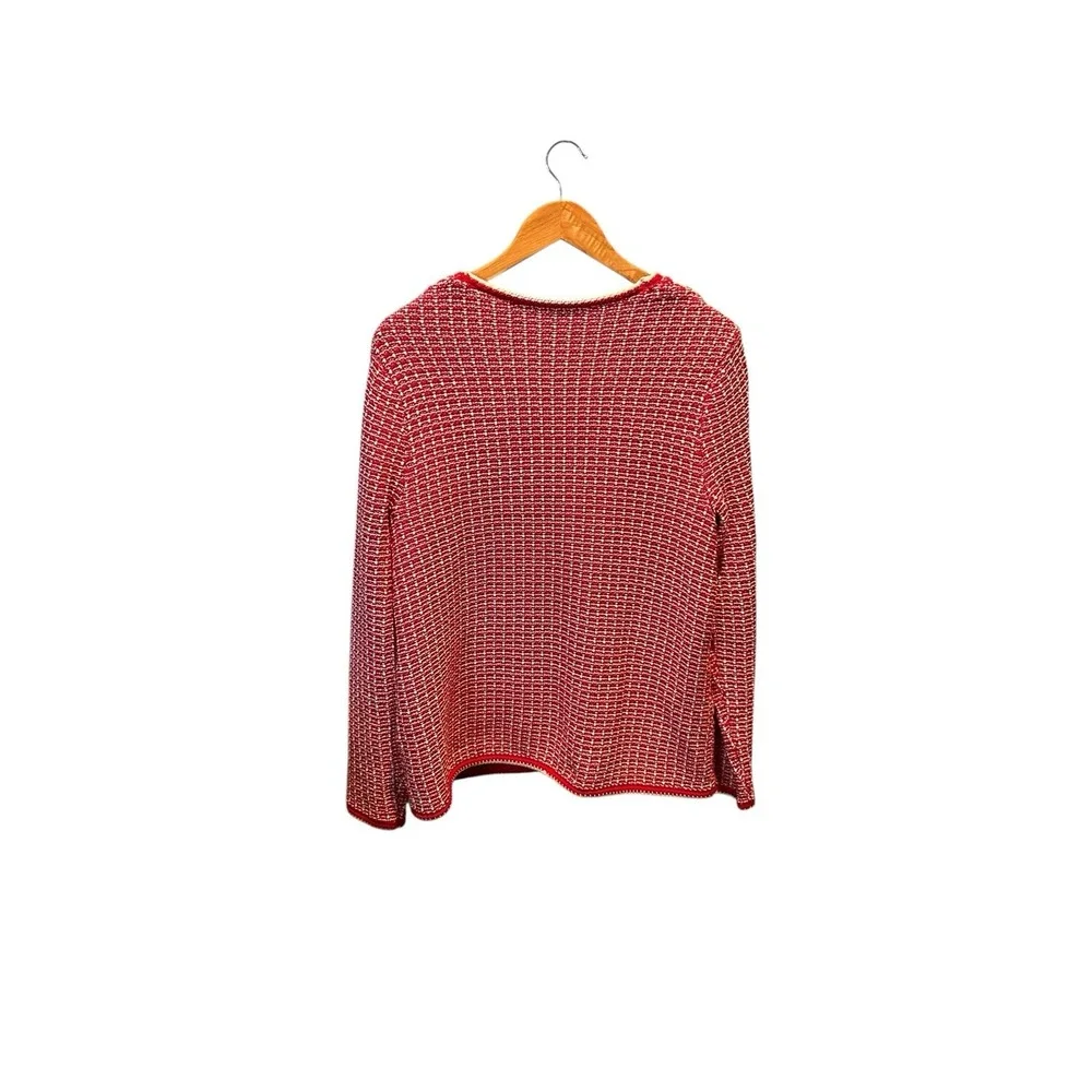 Talbots  Tipped Tweed‎ Knit Sweater Cardigan  Jacket Sz Large L Red Gold Button